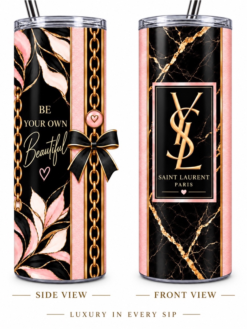 Pink & Black Marble Travel Tumbler